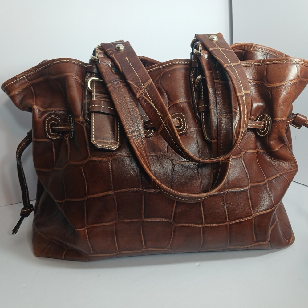 Dooney & Bourke Medium Chiara Bag Brown Crocodile Embossed Leather Purse - Picture 5 of 14